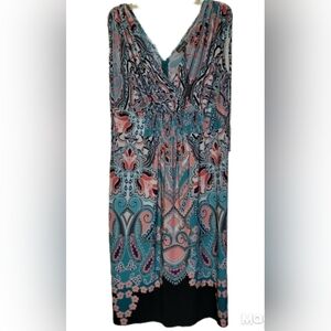 Roz & Ali Dress Teal Orange Multicolored Paisley  Stretch Slinky Knit Size 16W